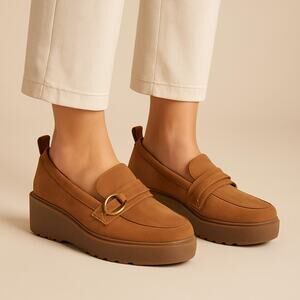 Naturalizer Soul Joyla Platform Loafers Tan Faux Suede Slip On Shoes 7M